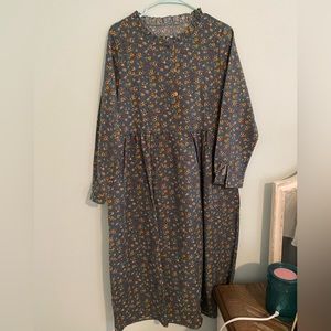 Blue Floral Cottagecore Midi Dress